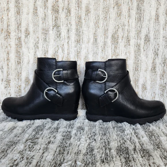 Sorel "Joan of Arctic Wedge II Buckle Bootie" WP Black Leather | Women's Size 8 - Picture 8 of 14